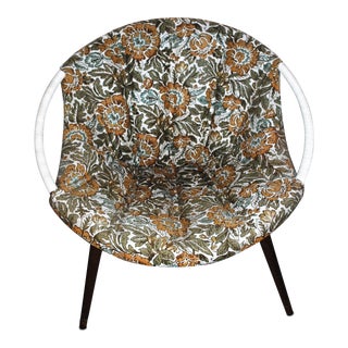 Mid Century Modern Floral Barrel Chair For Sale