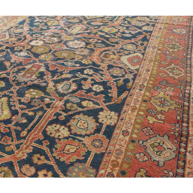 Antique Persian Sultanabad Gallery Rug With All Over Design in Blue Background 6' X 11' For Sale In Atlanta - Image 6 of 8