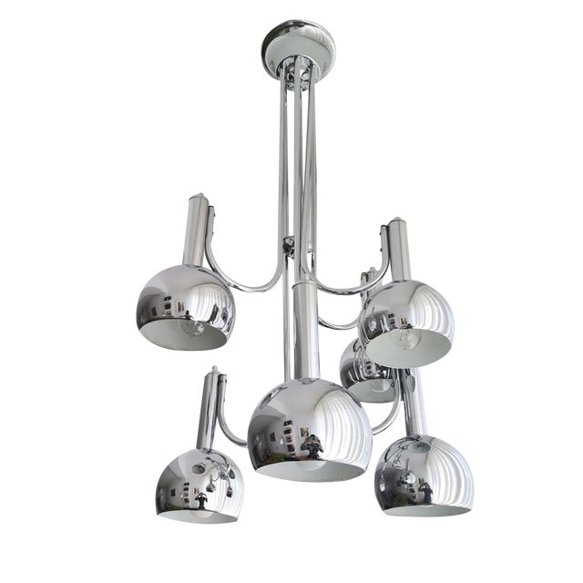 Large Italian Modern Silver Chromed 6-Light Cascading Chandelier, 1990s For Sale