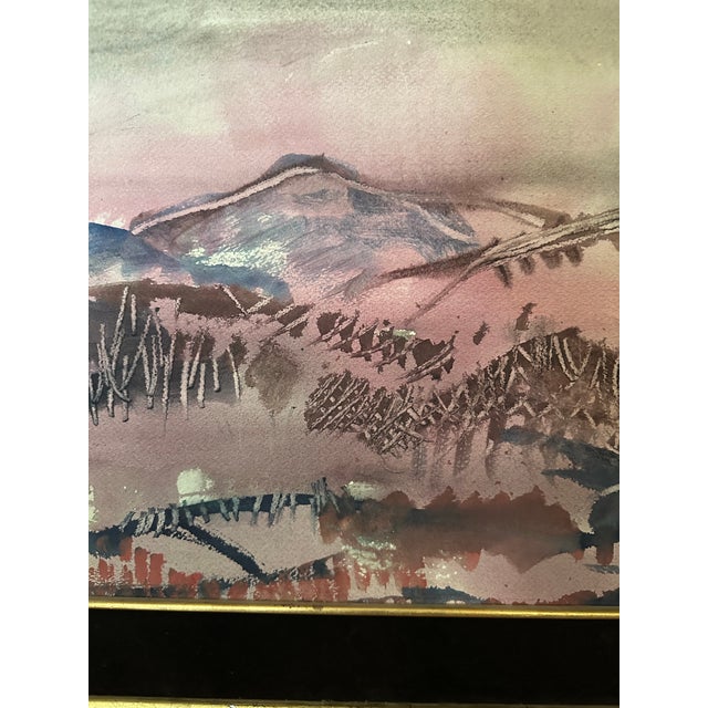 Mid 20th Century Mid-Century Abstracted Watercolor &Amp; Wax-Resist Mountain Landscape by Mina Tabuena. For Sale - Image 5 of 12