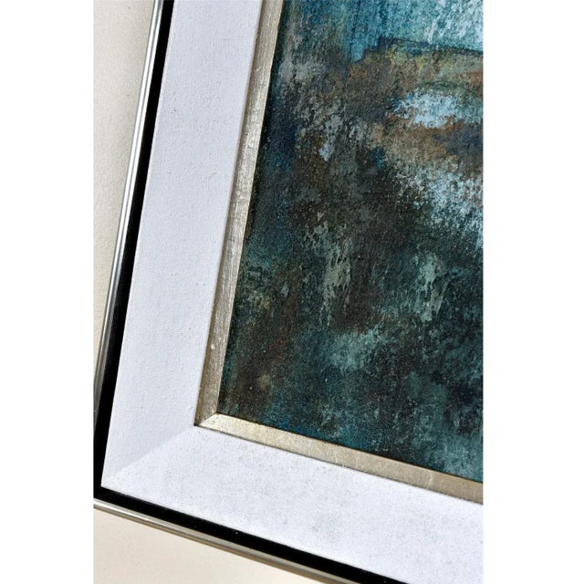 Expressionist Rustic European Blue White and Teal Village Landscape Painting With Boat For Sale - Image 13 of 16