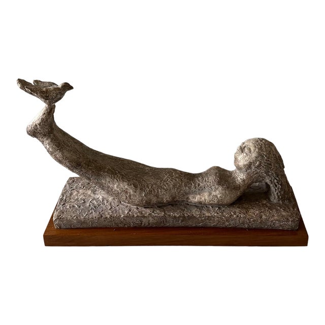 Mid Century Figural Sculpture of a Woman and Bird by Austin Productions For Sale