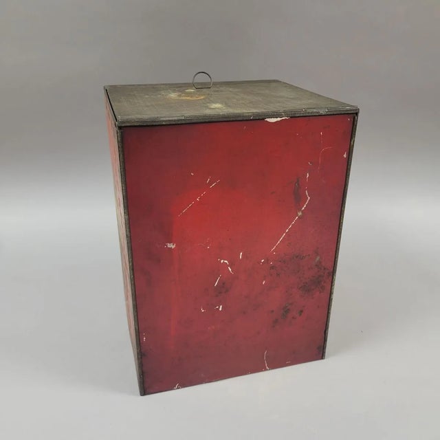 Antique Rustic Store Red Tole Tea Cannister Bin For Sale In Raleigh - Image 6 of 7