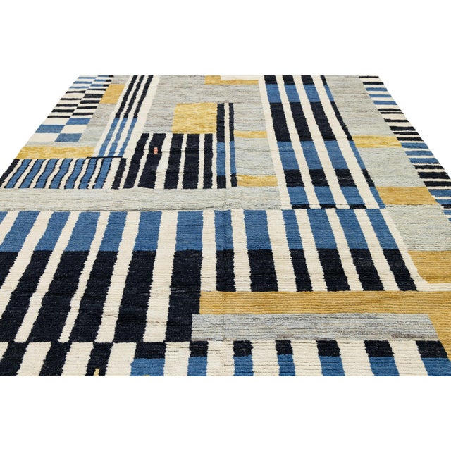 Abstract Geometric Hand-Knotted Wool Rug – Modern Moroccan Style 9x12 For Sale - Image 11 of 11