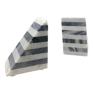 Contemporary Striped Marble Bookends- a Pair For Sale