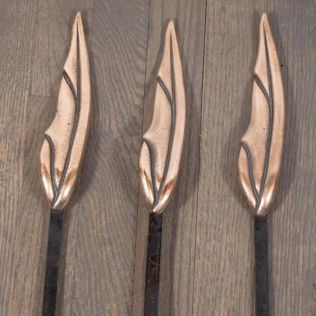 Mid-Century Modern Brutalist Flame Bronze & Black Enamel Firetool Set - Set of 4 For Sale - Image 4 of 13