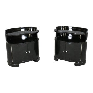Andre Frechet Ebonized French Art Deco Black Lacquer Nightstands 1930 For Sale