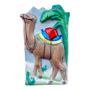 Vintage Japanese Porcelain Camel Wall Pocket, Hand-Painted Figural Vase, Mid-Century