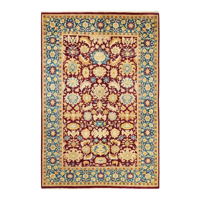 Mogul Collection Hand-Knotted Area Rug - Red 6' 2" x 9' 2" For Sale