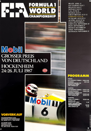 Mobil German Grand Prix Hockenheim Formula 1 Poster, 1987