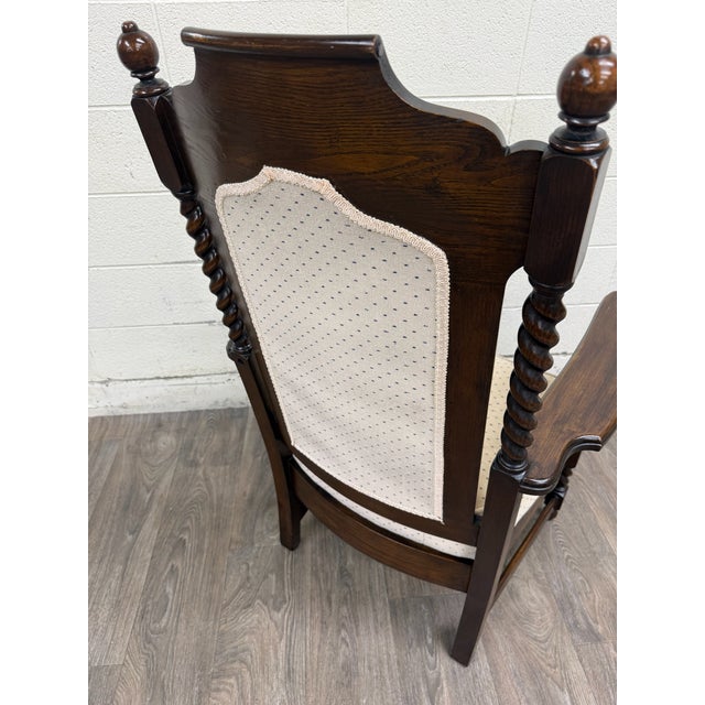 Vintage Jacobean Revival or Tudor Style Barley Twist Oak Armchair and Rocker Set For Sale - Image 12 of 17