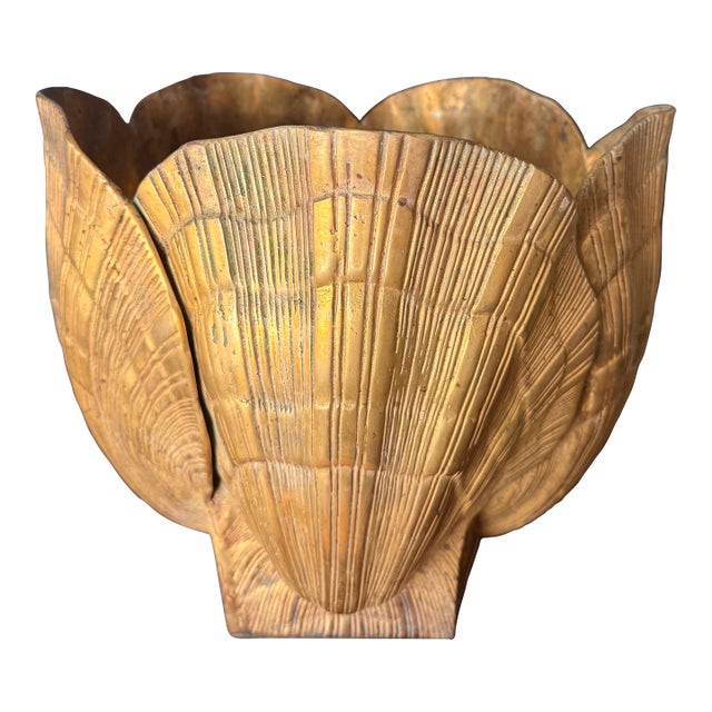 1970s Large Brass Sea Shell Planter For Sale
