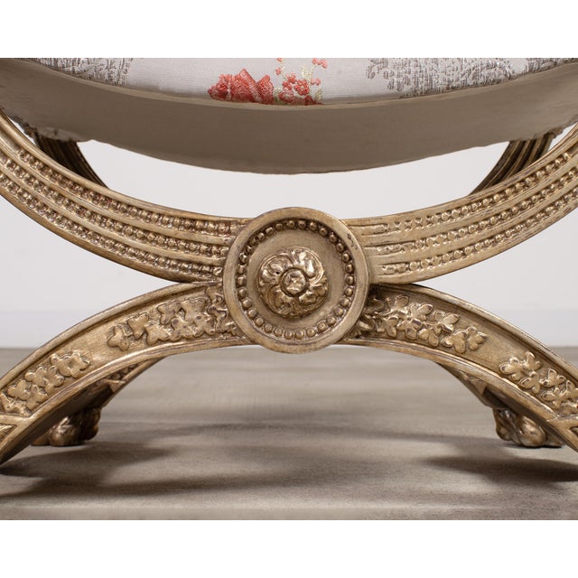 Silver Pair of Italian Neoclassical Style Silvered Curule Bench Seats For Sale - Image 8 of 18