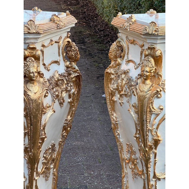 Late 20thC Italian Baroque Cream Gold Pedestals Pair For Sale - Image 6 of 18