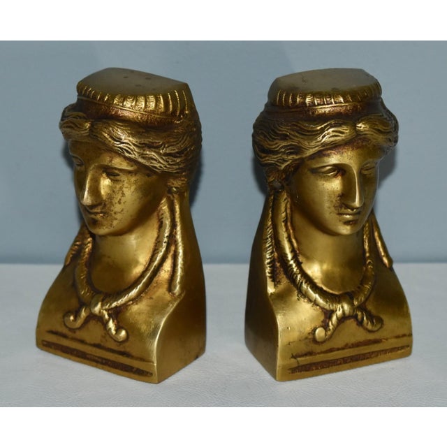 Brass Antique Brass Ormolu Mounts French Empire Female Figure Caryatid Bust Pair For Sale - Image 8 of 12
