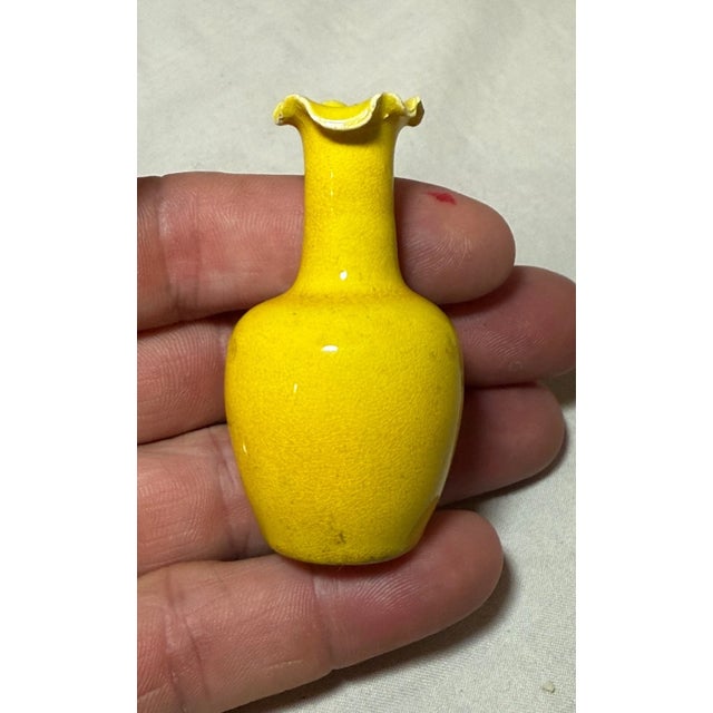 Ceramic Antique Miniature 19th Century Chinese Yellow Glaze Miniature Mini Pottery Vase For Sale - Image 7 of 9