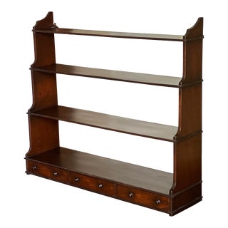 19th Century English Walnut and Mahogany Hanging Wall Shelves With Drawers For Sale