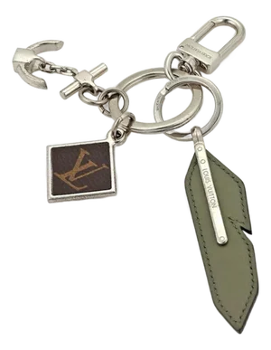 Louis Vuitton Silver Tone Leather Monogram Bag Charms Key Holder
