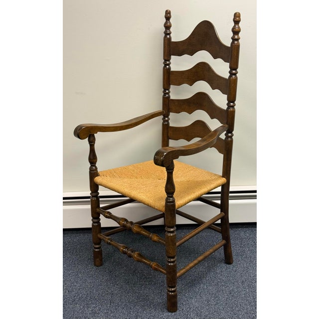 American Late 20th Century Early American Ladderback Dining Chairs - Set of 6 For Sale - Image 3 of 12