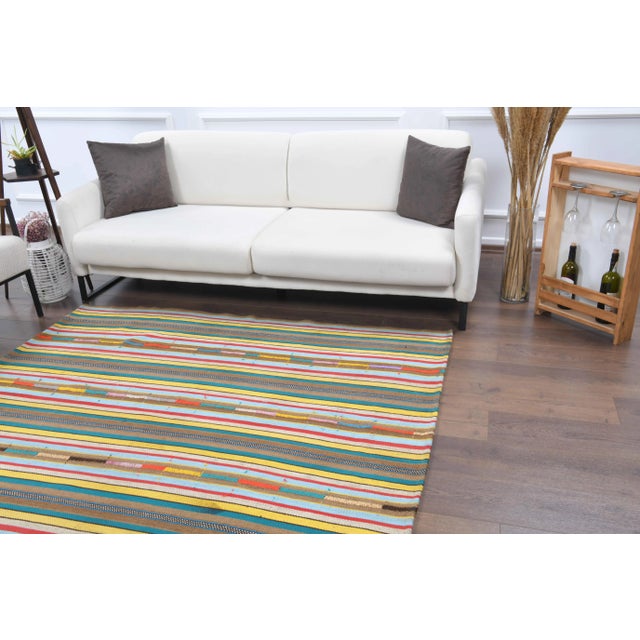 1970s Vintage Turkish Oushak Handmade Wool Cotton Green Kilim Area Rug For Sale - Image 5 of 11