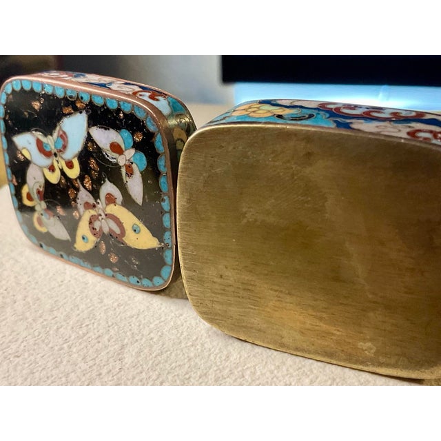 Antique Asian Cloisonné Box With Butterfly For Sale - Image 4 of 12