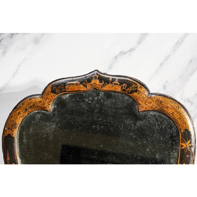 Chinoiserie Wonderful Large Antique Chinoiserie Japanned Dressing Table Mirror Asian Lacquer Hand Painted Home Decor For Sale - Image 3 of 18
