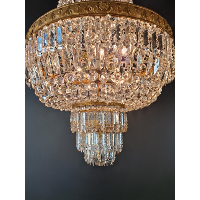 1920s 1920s Large Crystal Chandelier Empire Style Monumental Salon Chandelier Restored For Sale - Image 5 of 11