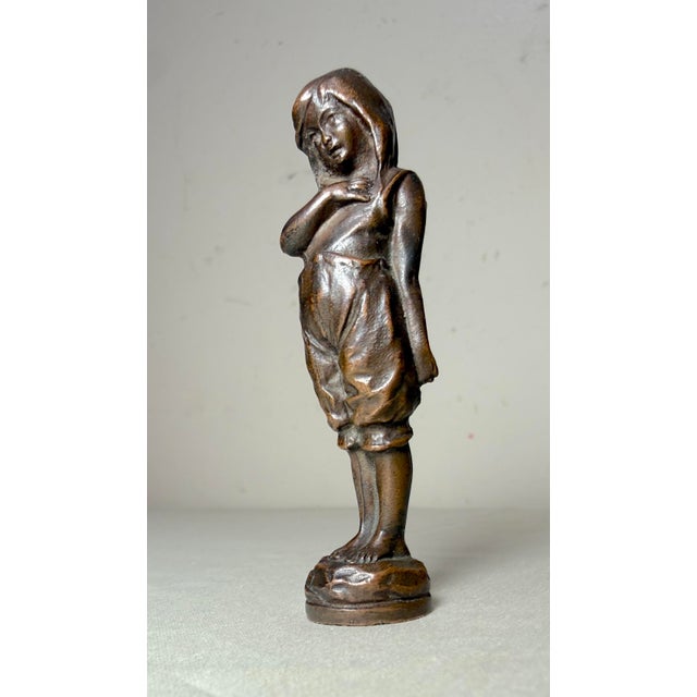 Metal Antique 19th Century Figural Bronze Little Girl Child Wax Seal Statue Figure For Sale - Image 7 of 9