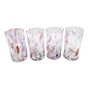 Hand Blown Alessandro Coppola Murano Art Glass Tumblers Handcrafted in Italy - Set of 4