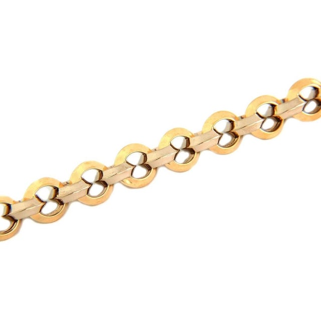 Mid 20th Century Knife Edge 14k Two Tone Gold Round Link Bracelet For Sale - Image 4 of 5
