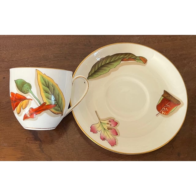 Antique 19th Century Wedgwood China Porcelain Hand Painted Tea Cup & Saucer in the Shadow Leaf Pattern For Sale - Image 11 of 18