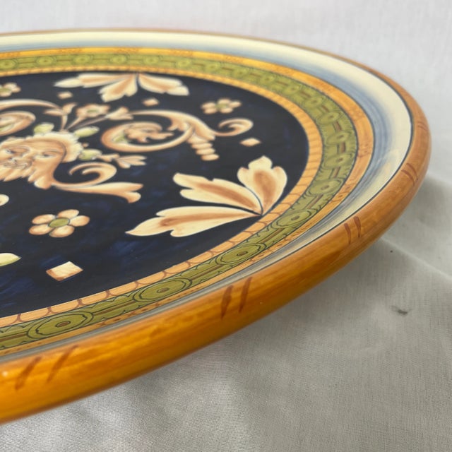 1990s Large Italian Hand Painted Round Ceramic Wall Plate For Sale - Image 10 of 12