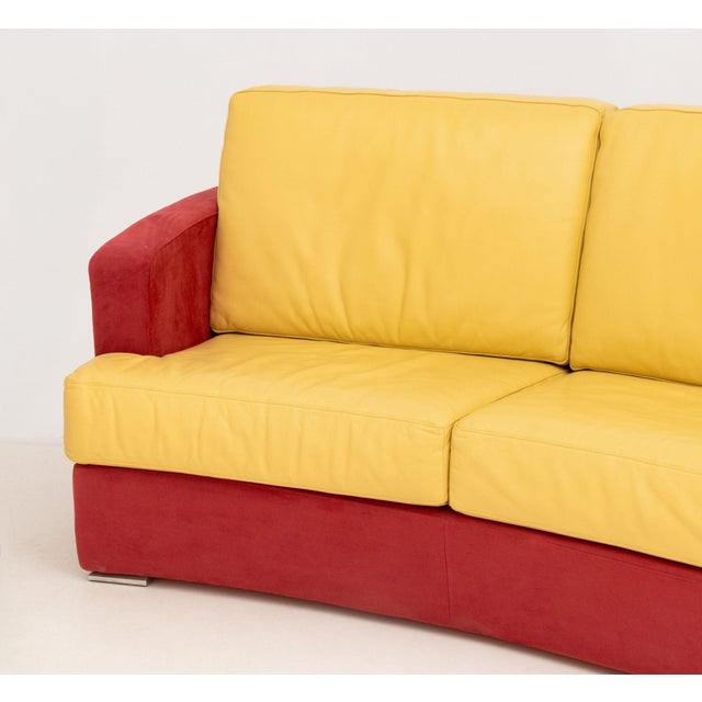 Rolf Benz Curved Two-Tone Suede and Leather Upholstered Sofa For Sale In New York - Image 6 of 9
