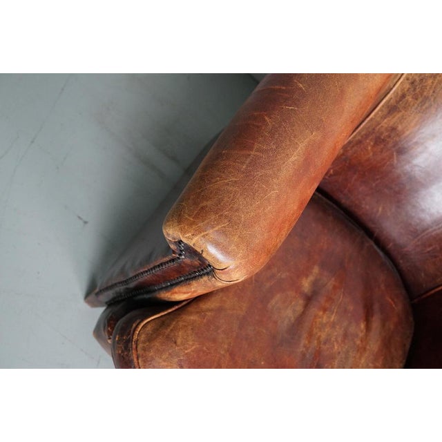 Set of Vintage Dutch Cognac Colored Leather Club Chairs For Sale - Image 6 of 18