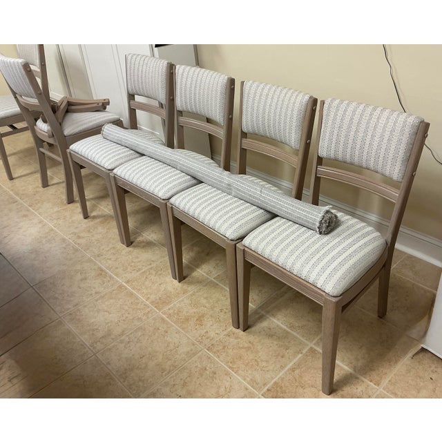 1940s Custom Refinished Cerused Solid Oak Mid-Century Transitional Dining Chairs - Set of 6 For Sale In Cleveland - Image 6 of 13