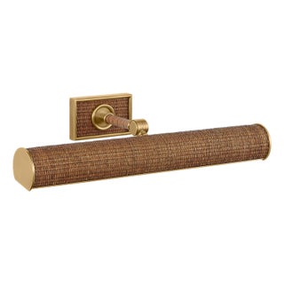 Chapman & Myers for Visual Comfort Signature Halwell 18" Picture Light in Brass and Natural Woven Rattan For Sale