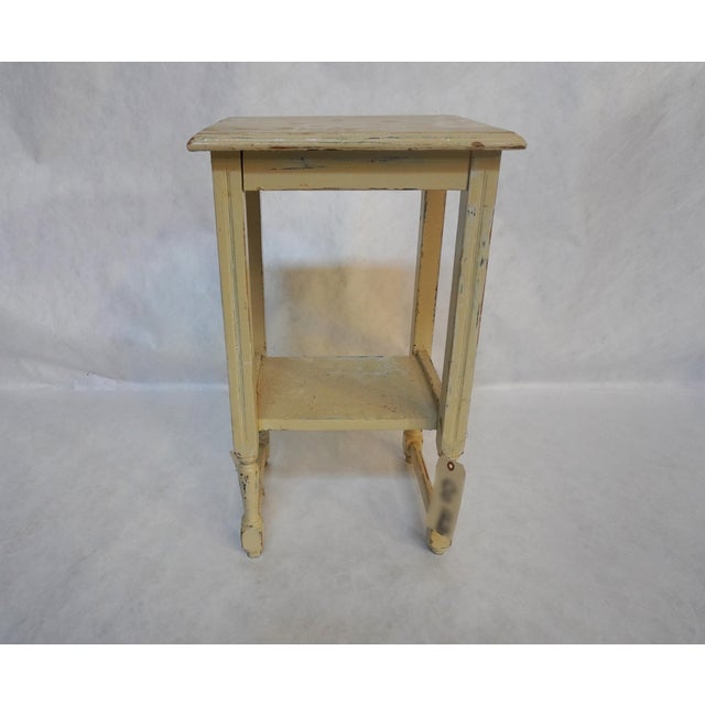 Small Painted Wood Side Table The worn paint gives the table some character. You are able to see the wood coming through...