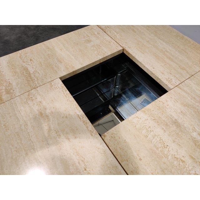 Beige Vintage Travertine Hidden Bar Coffee Table, 1970s For Sale - Image 8 of 9