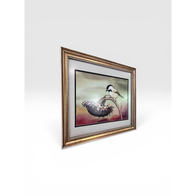 Original Signed Ilse Wolff Watercolor “Harvest Time” – Chickadee & Sunflower, 2010 For Sale - Image 4 of 7