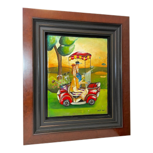 1980s Original Jennifer Garant Two for the Road Golf Pop Acrylic Painting on Canvas