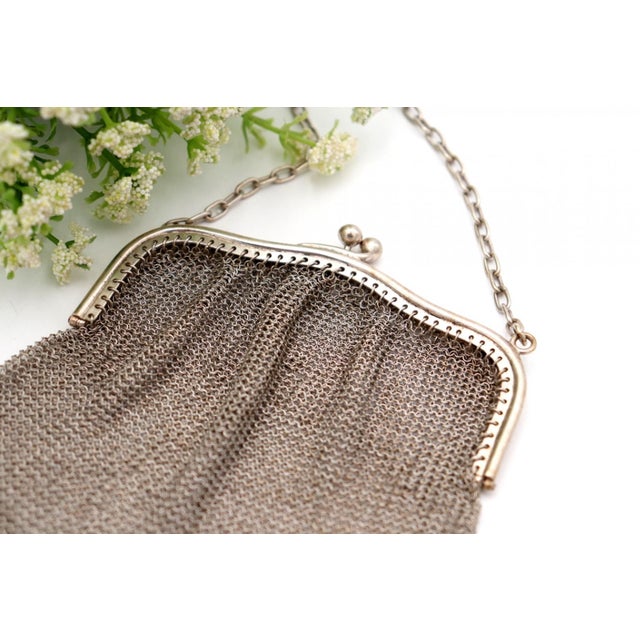 Silver Mesh Bag with Bow Trim For Sale - Image 4 of 5