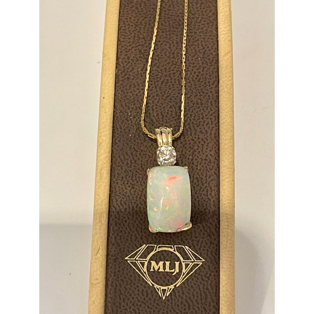 7 Ct Ethiopian Opal & Diamond Pendant / Necklace 14 Karat + 14 Kt Gold Chain For Sale - Image 12 of 18
