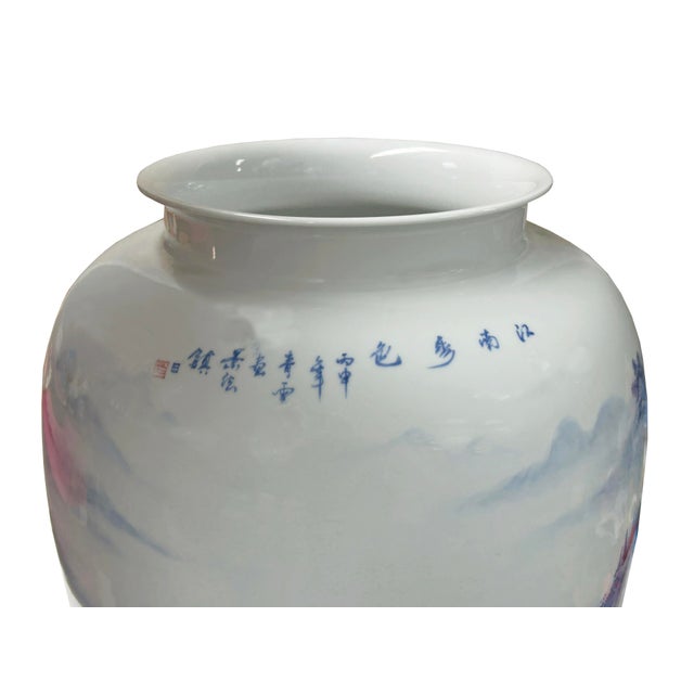 Chinese Blue White Handpaint Mountain Tree Scenery Porcelain Vase For Sale - Image 14 of 14