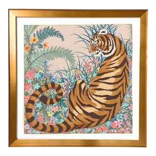 Hermes Tyger Tyger Framed Vintage Silk Scarf 32" For Sale
