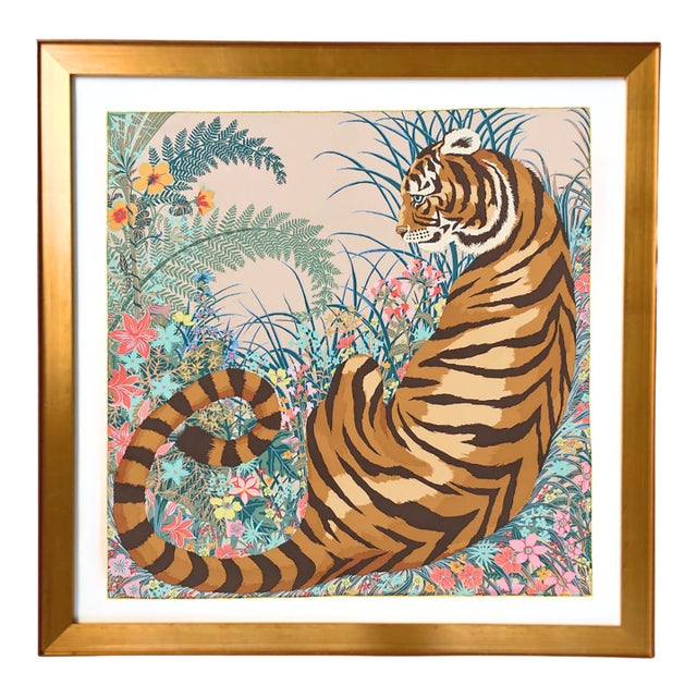 Hermes Tyger Tyger Framed Vintage Silk Scarf 32" For Sale