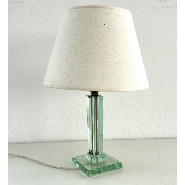 Italian Table Lamp with Green Glass and Brass Details from Fontana Arte, 1950s For Sale - Image 9 of 18