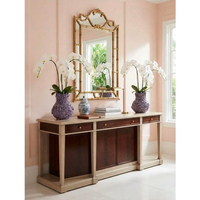 Purple Pair of Vintage Italian Encrusted Floral Ceramic Vases in Dusty Lavender For Sale - Image 8 of 12
