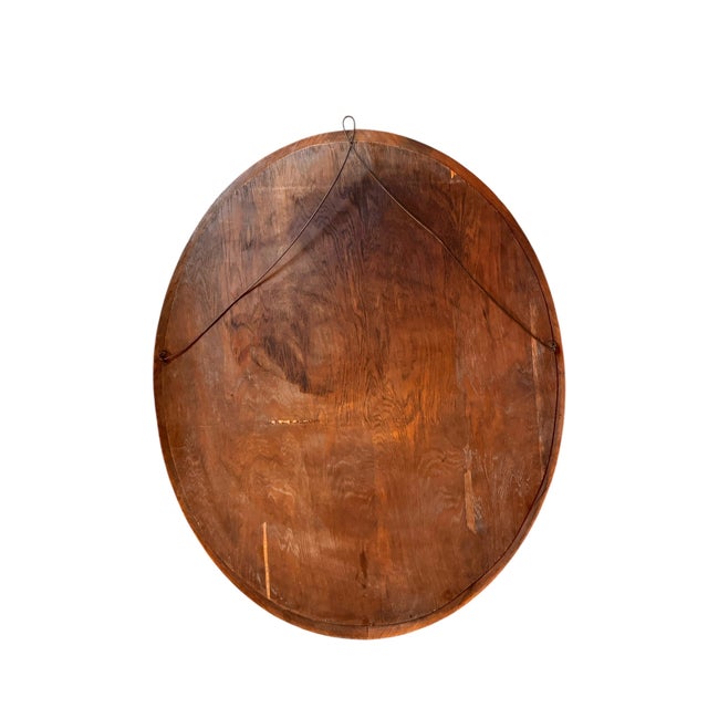 1920s French Art Deco Oval Oak Mirror With Brass Appliqué For Sale - Image 10 of 13
