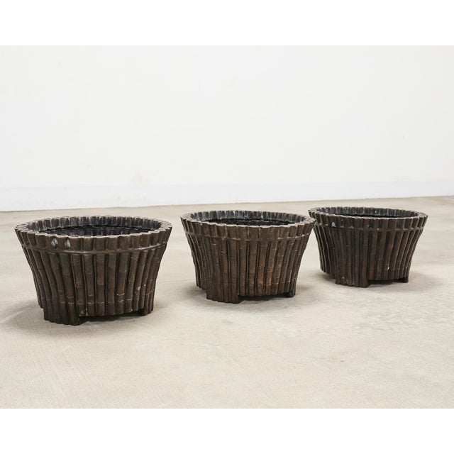 Contemporary Set of Three Bronzed Faux-Bamboo Jardinières or Planters For Sale - Image 3 of 17