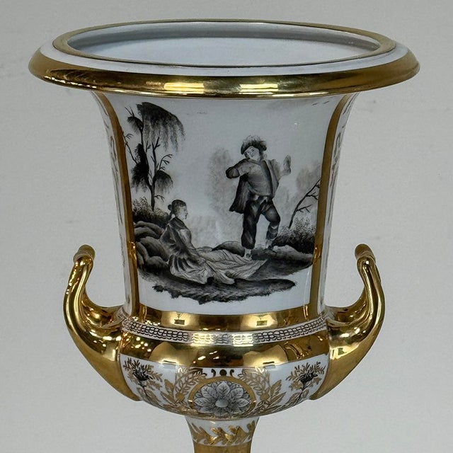 Pair Antique Ritzenhoff & Breker Neoclassical Porcelain Mantel Vases For Sale - Image 10 of 18
